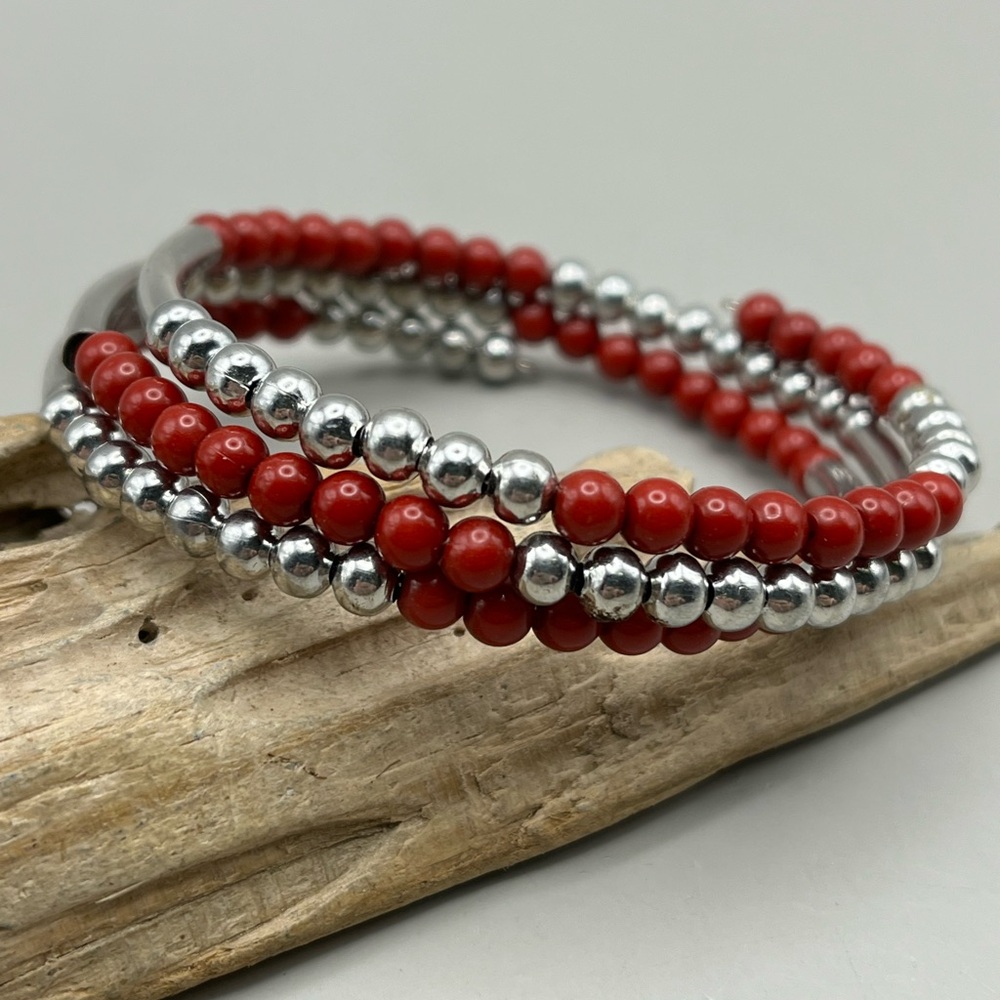 Red and Silver Beaded Bracelet